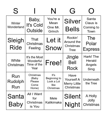 Happy Holidays Bingo Card