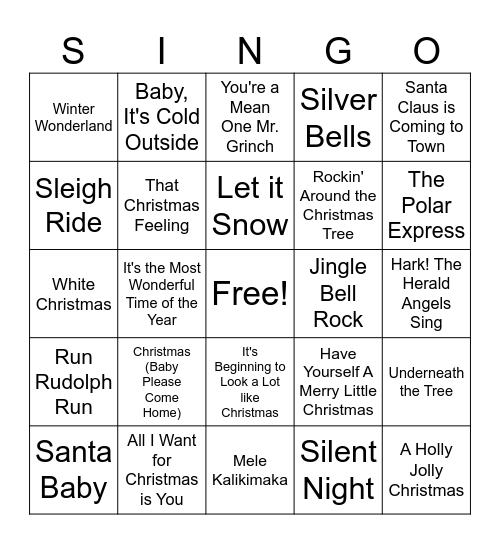 Happy Holidays Bingo Card