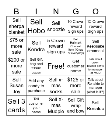Holiday Madness Bingo Card