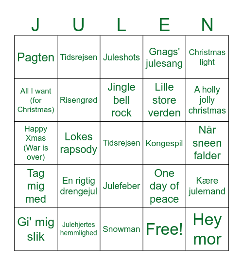Julebanko Bingo Card