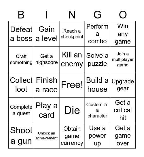 The Gamers Game Bingo Card