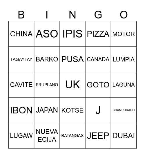 Untitled Bingo Card