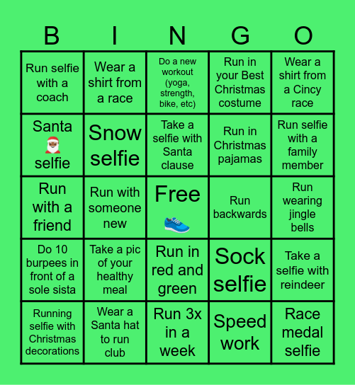 BGR! Cincy Christmas Run Bingo Card