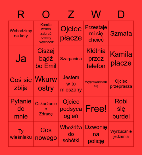 „Wyprowadzam się” Bingo Card