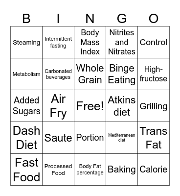 Health and Nutrition Bingo Card