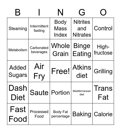 Health and Nutrition Bingo Card