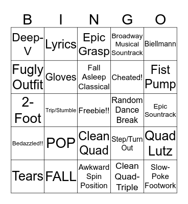 Men's Long Bingo Card