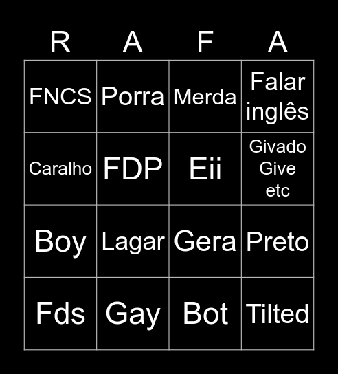 Rafa bingo Card
