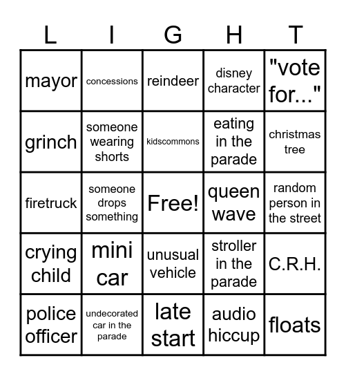 Midwest Parade Bingo Card
