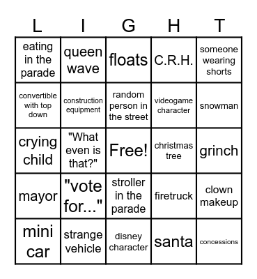 Parade Bingo Card