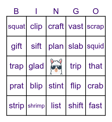 SPIRE1:CCVC,CCCVC, CCVCC-short a, i Bingo Card