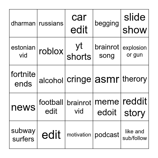 Untitled Bingo Card