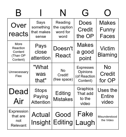 REACTOR BINGO (GOOD OR BAD) Bingo Card