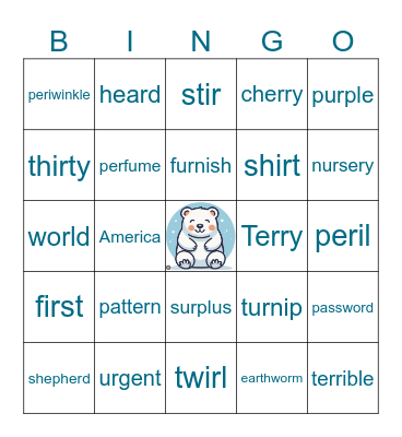 SPIRE5: er, ir, ur, wor, ear Bingo Card