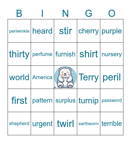 SPIRE5: er, ir, ur, wor, ear Bingo Card