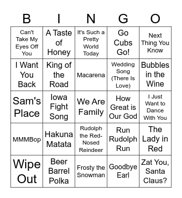Kauffman Family Music Bingo - Christmas 2023 Edition Bingo Card