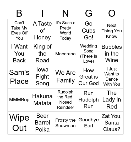 Kauffman Family Music Bingo - Christmas 2023 Edition Bingo Card