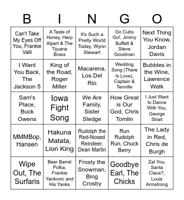 Kauffman Family Music Bingo Card