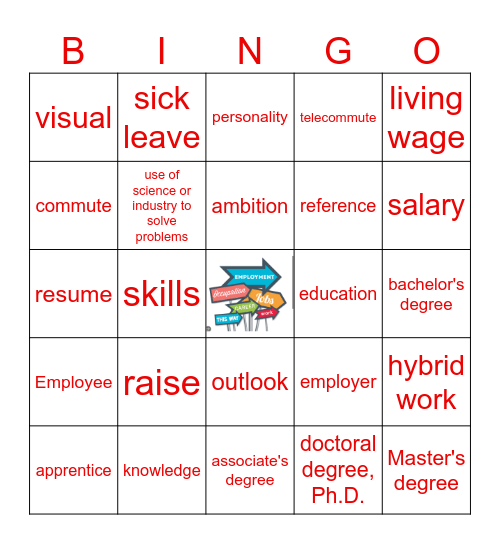 Study Skills: Career Vocabulary Bingo Card