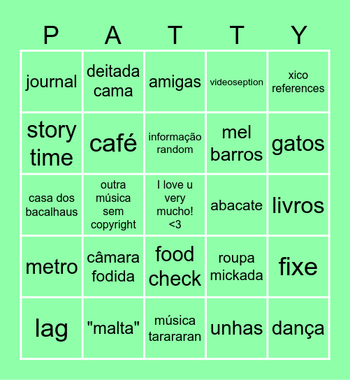 Patty Bingo Card