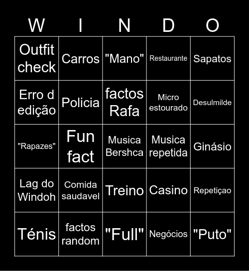 Windoh Bingoh Bingo Card