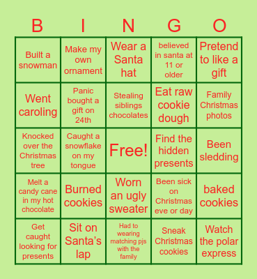 Christmas never have i ever Bingo Card