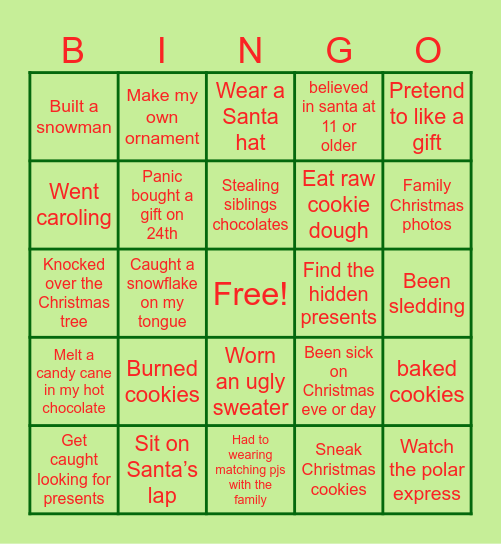 Christmas never have i ever Bingo Card