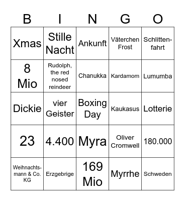Christmas Quiz Bingo Card