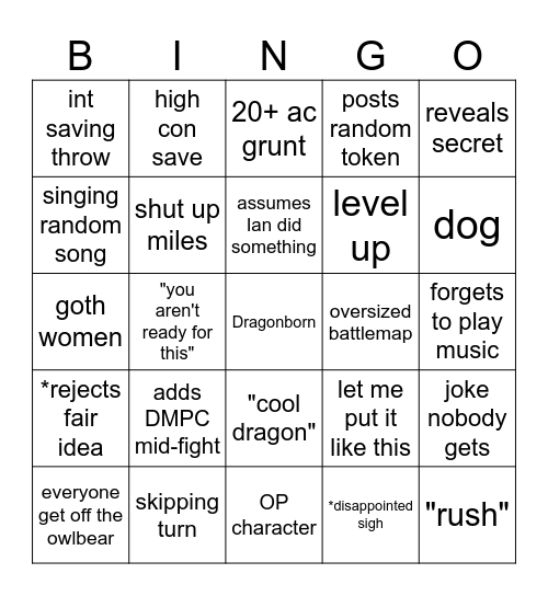 Charlie campaign bingo Card