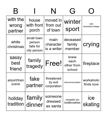 Hallmark Holiday Movie Bingo Card