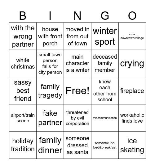 Hallmark Holiday Movie Bingo Card