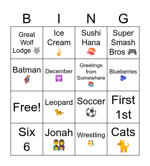 Heron's Birthday Bingo Card