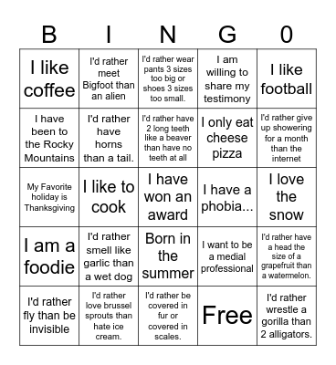 Get to Know Me Bingo Card