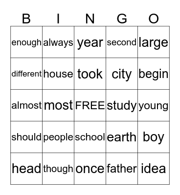 high frequency words Bingo Card