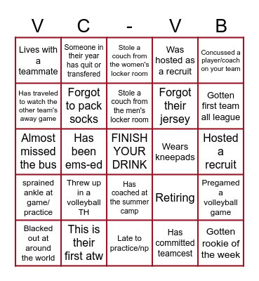 VASSAR VOLLEYBALL BINGO Card