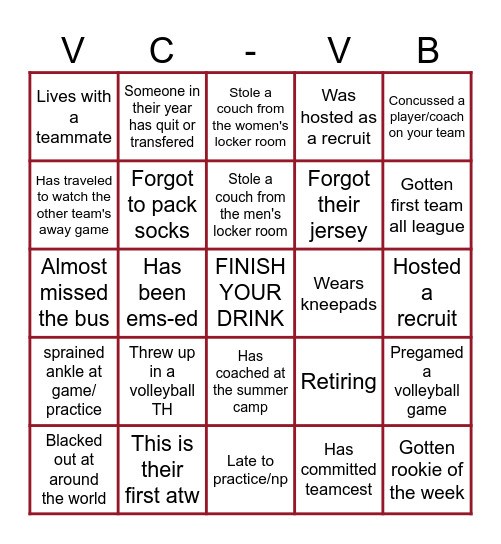 VASSAR VOLLEYBALL BINGO Card