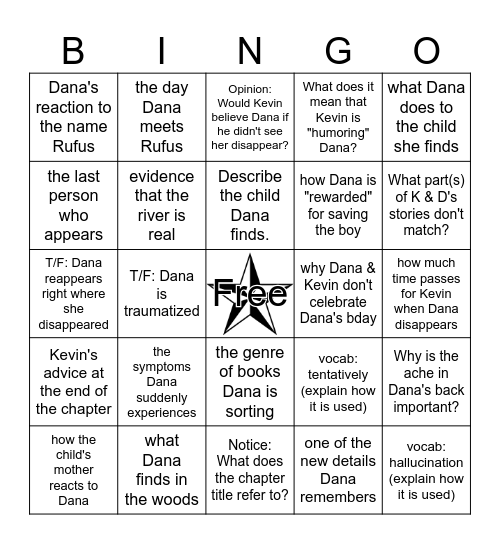 Kindred, "The River" Bingo Card