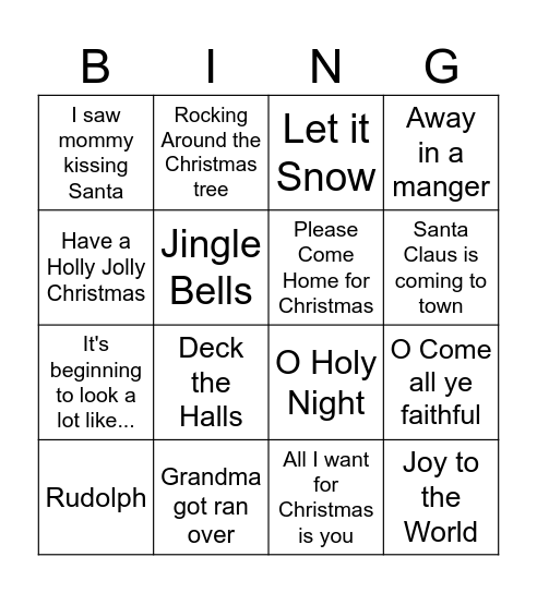 Christmas Music Bingo Card