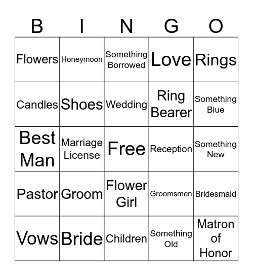 Bridal Bingo Card