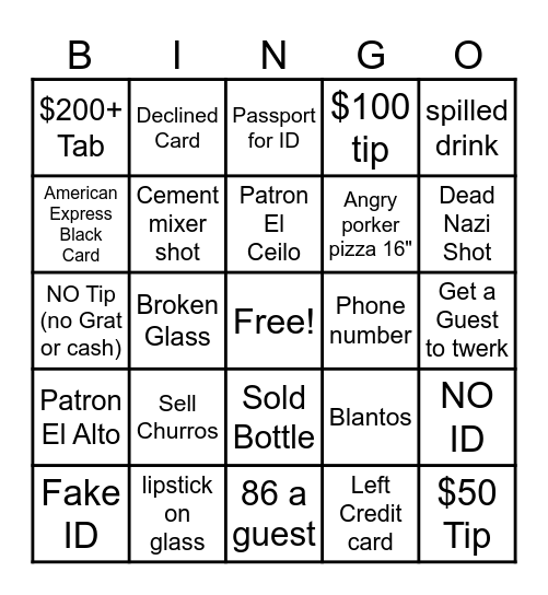 SHAKERTINS Bingo Card