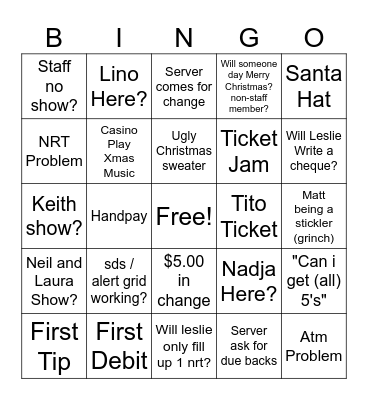 Jessie's SNR bingo card Bingo Card