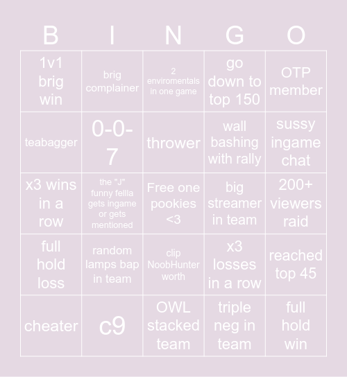 macey stream bingOW Bingo Card