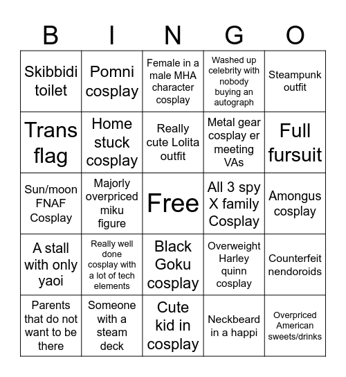 Demi's comic con bingo Card