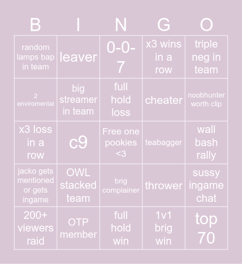 macey bingOW Bingo Card