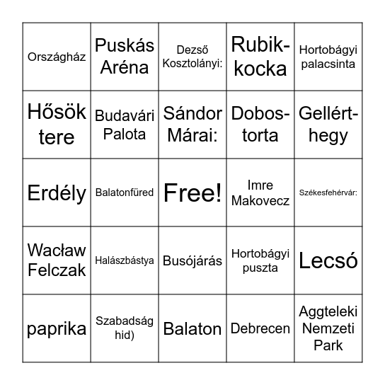 Magyar Bingo Card