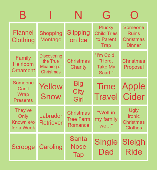 Christmas Movie Bingo Card