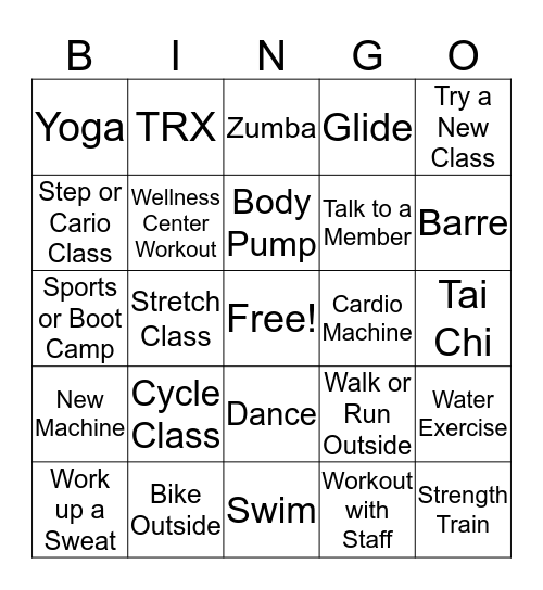 Y Wellness Challenge Bingo Card