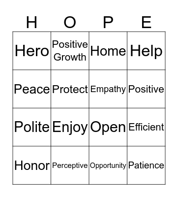 Empowerment Bingo Card