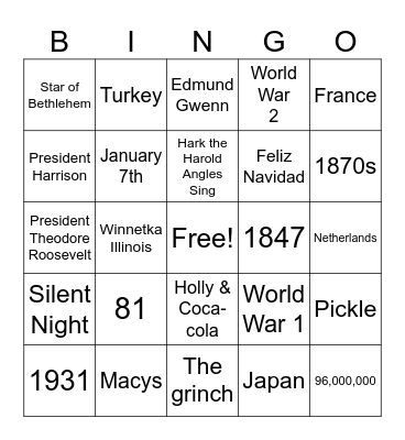 December Christmas Bingo Card