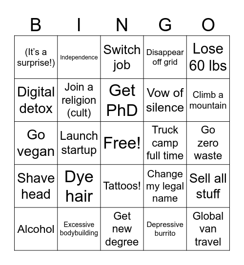 2024 Mental Breakdown Bingo Card